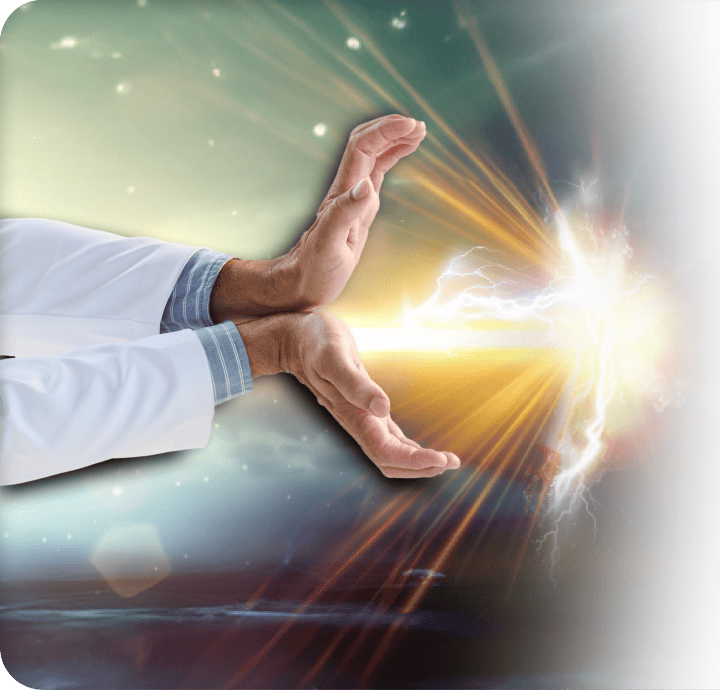 Doctor using a shield made of light.